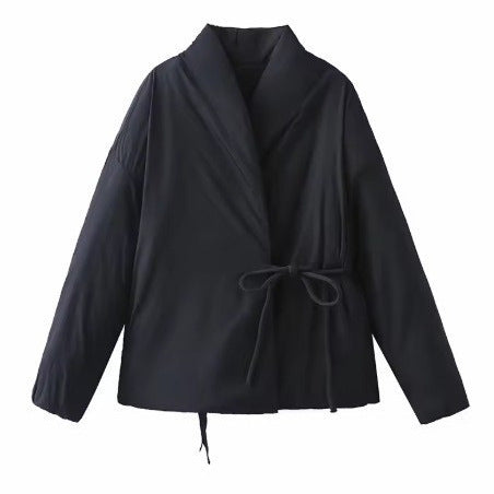 Kapitone Bağlamalı Kimono Ceket - Kadın Şal Yaka Mont