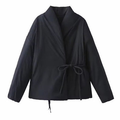 Kapitone Bağlamalı Kimono Ceket - Kadın Şal Yaka Mont