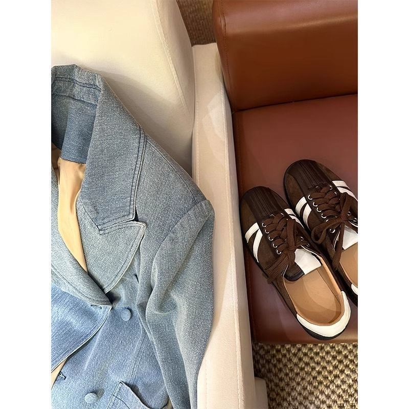 Kadın Mavi Kruvaze Denim Blazer Ceket – Oversize Kesim, Saten Astarlı, Büyük Beden