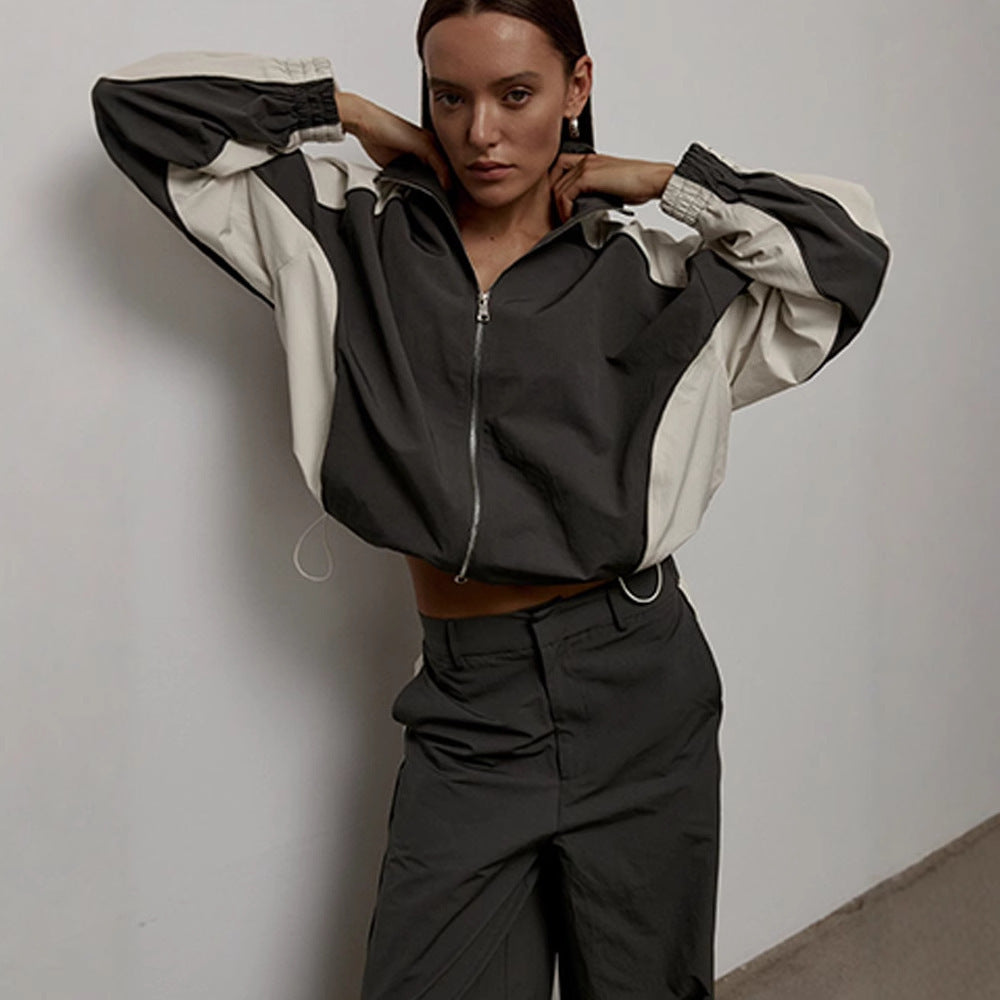 Women's Oversized Color-Block Zip-Up Relaxed Tracksuit Set