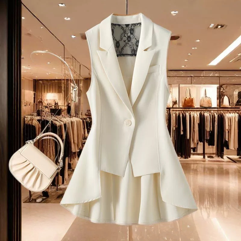 Düzensiz kesim blazer yelek - fildişi beyaz