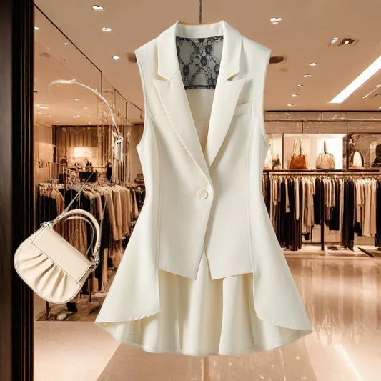 Düzensiz kesim blazer yelek - fildişi beyaz