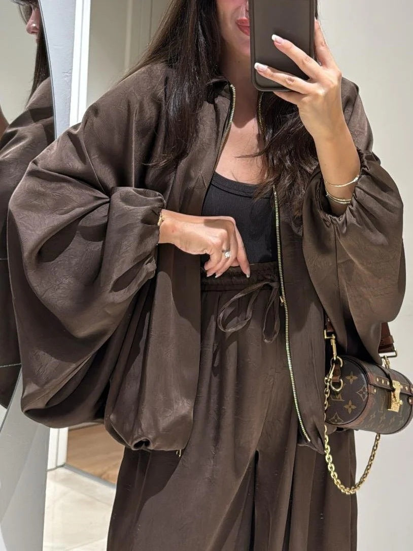 Women's Long Sleeve Cardigan Jacket and Slim Leg Trouser Two-Piece Set