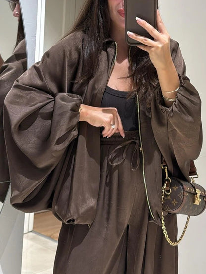 Women's Long Sleeve Cardigan Jacket and Slim Leg Trouser Two-Piece Set