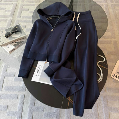 Kadın Çift Fermuarlı Kapüşonlu Sweatshirt ve Düz Paça Pantolon Eşofman Takımı