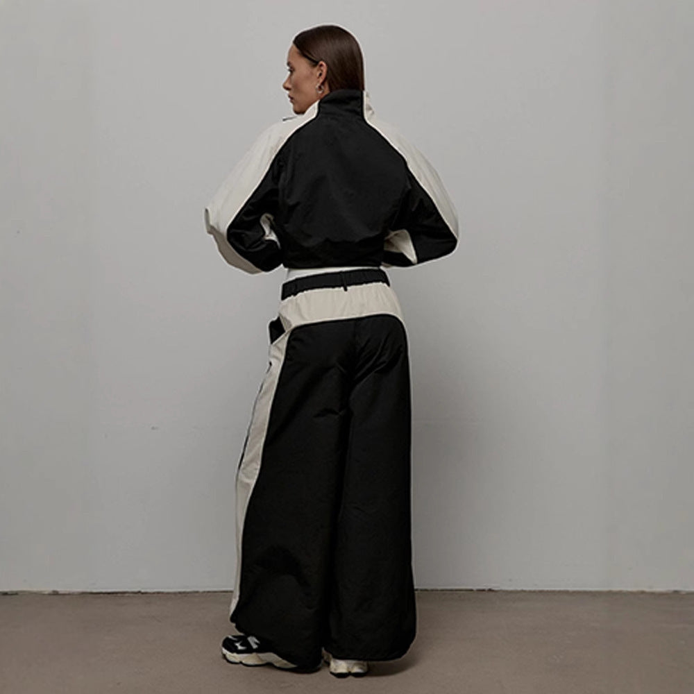 Women's Oversized Color-Block Zip-Up Relaxed Tracksuit Set