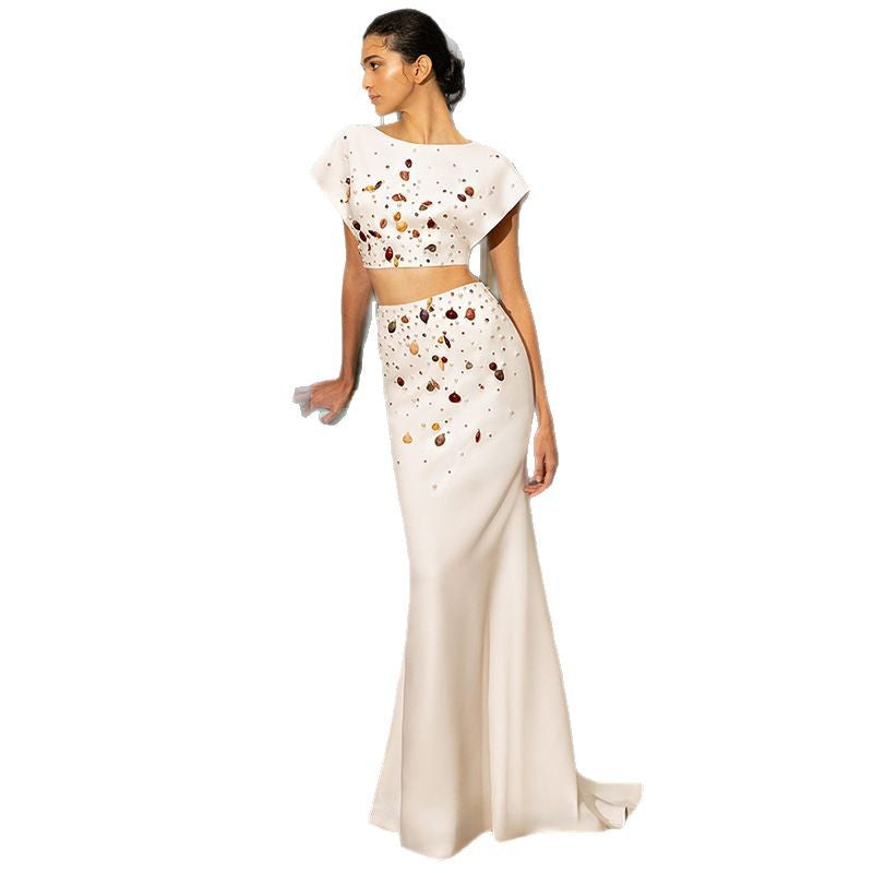 Beaded and Rhinestone-Embellished Crop Top and Fishtail Skirt Set - 2026 Designer-Inspired Style (In Stock)
