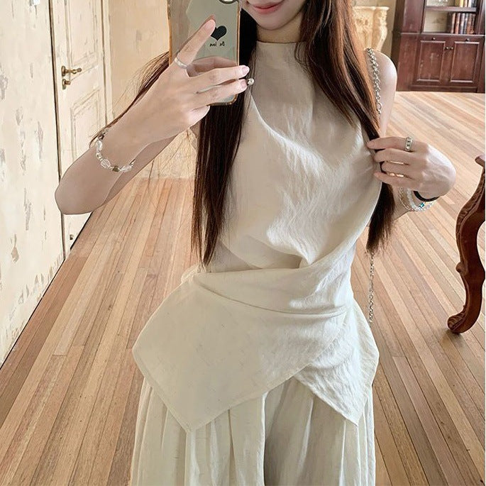 Kadın Bağlamalı Yelek ve Geniş Paçalı Vintage Pantolon Takımı