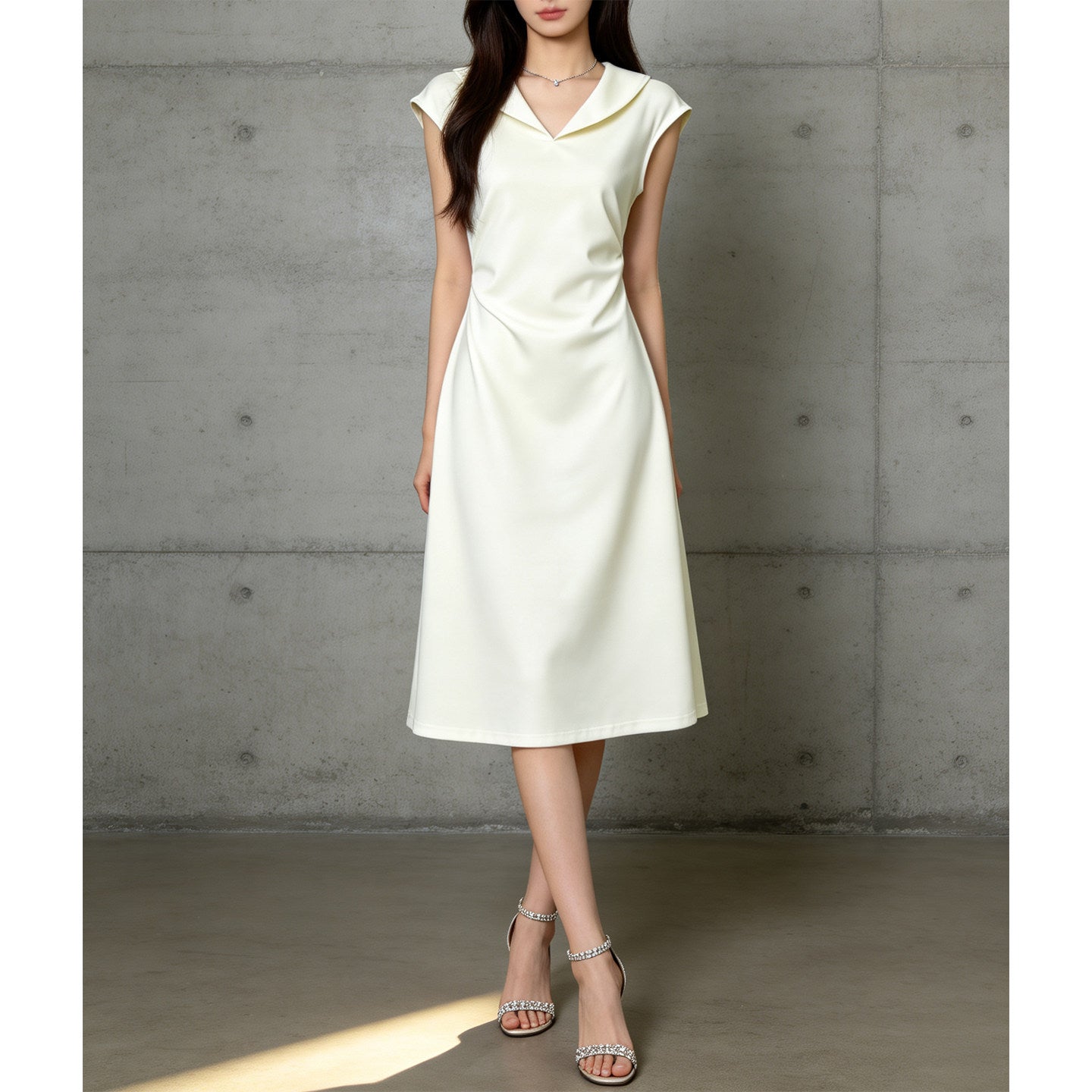 Collared Ruffle-Sleeve Midi Dress – Summer Chic Fitted Women's Dress