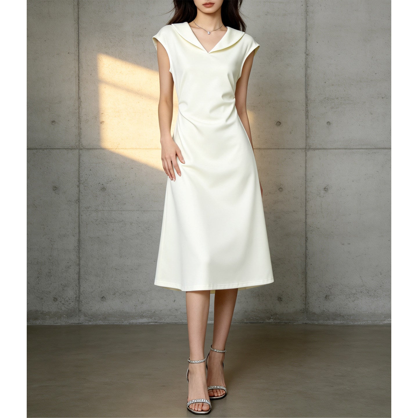 Collared Ruffle-Sleeve Midi Dress – Summer Chic Fitted Women's Dress