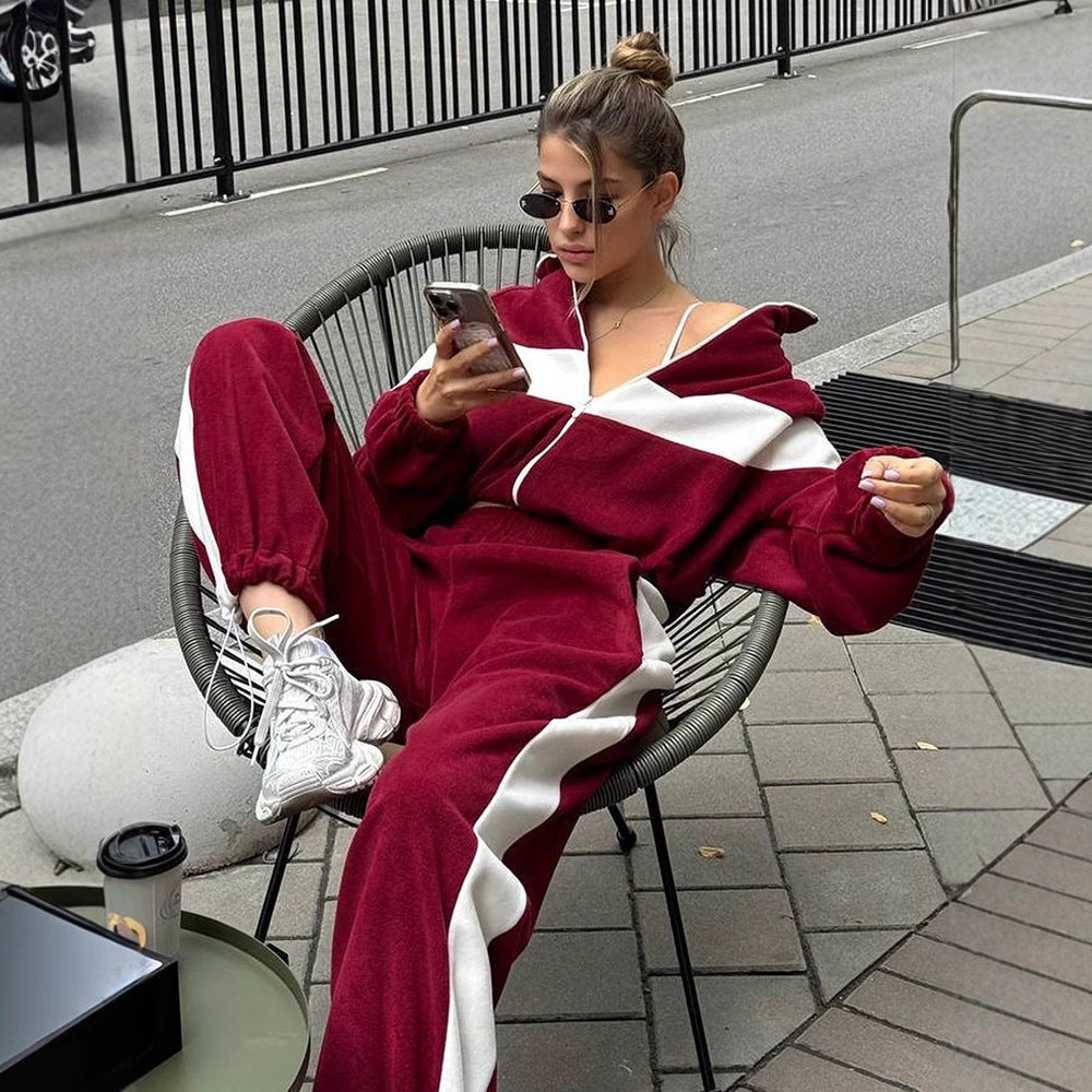 <font dir="auto" style="vertical-align: inherit;"><font dir="auto" style="vertical-align: inherit;">2026 Amazon moda Avrupa ve Amerikan günlük stil spor takım elbise fermuarlı hırka ve uzun pantolon iki parçalı kadın takım</font></font>