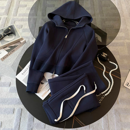 Kadın Çift Fermuarlı Kapüşonlu Sweatshirt ve Düz Paça Pantolon Eşofman Takımı
