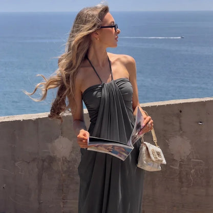 Kadın Tatil Sırt dekolteli Omuz açık Büzgülü Maxi Elbise