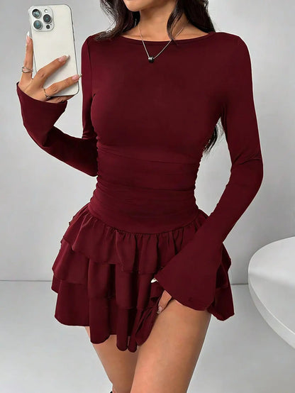 Kadın Gece Fırfırlı Dar Kesim A Kesim Mini Elbise