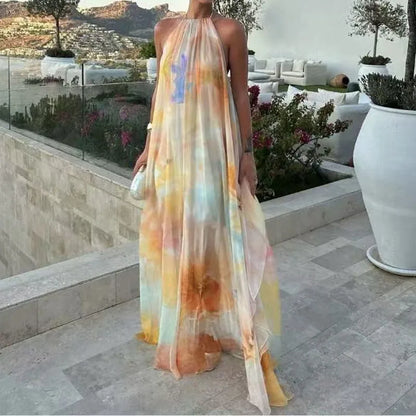 Kadın Dantel Halter Yaka Kolsuz Desenli Maxi Davet Elbisesi