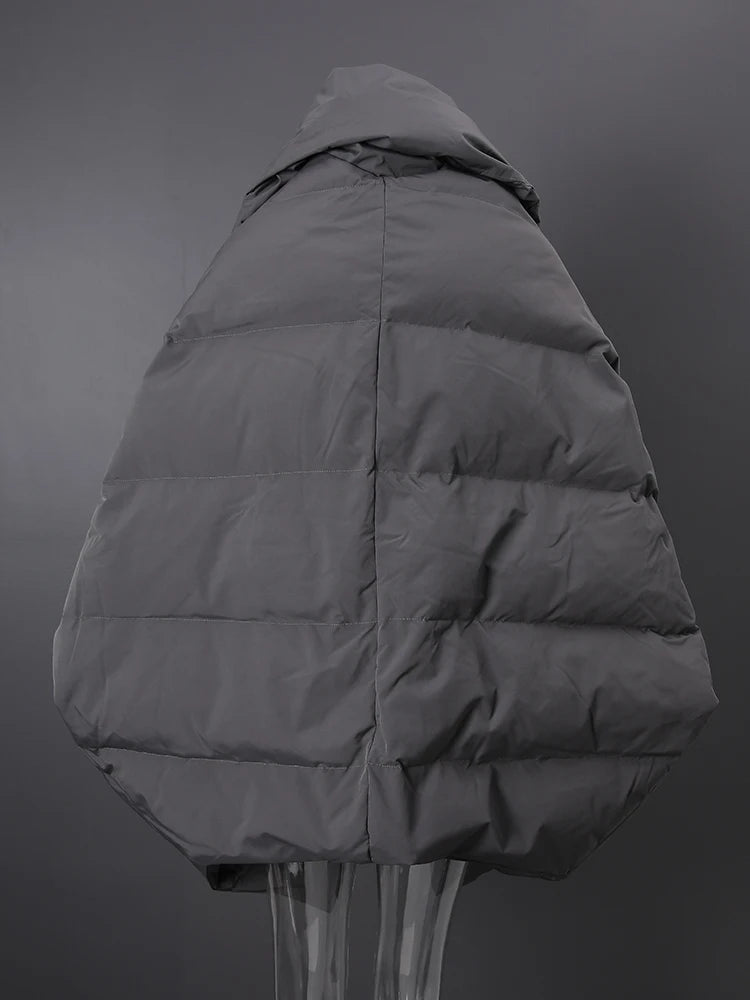 Kadın Gri Yarasa Kollu Şişme Mont – Kaz Tüyü Dolgulu, Oversize Büyük Beden Parka