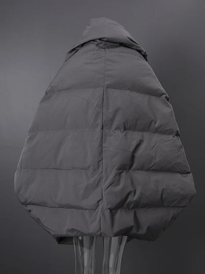 Kadın Gri Yarasa Kollu Şişme Mont – Kaz Tüyü Dolgulu, Oversize Büyük Beden Parka