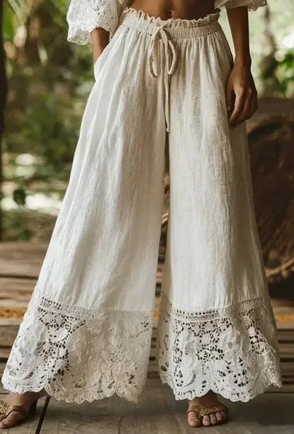 Kadın Dantel Vintage Yüksek Bel Pantolon