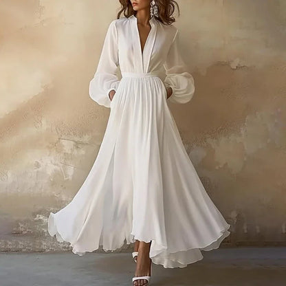 Kadın Bohem Vintage Uzun Kollu Maxi Davet Elbisesi