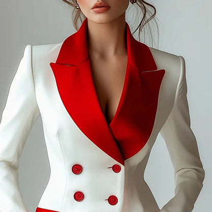 Kadın Kontrast Detaylı Uzun Kollu Ofis Şıklığı Blazer Ceket