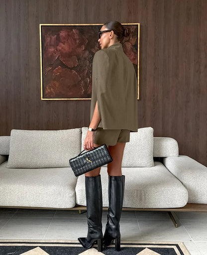 Oversize Blazer Ceket Şort Takımı - Kadın Şık Günlük Kombin