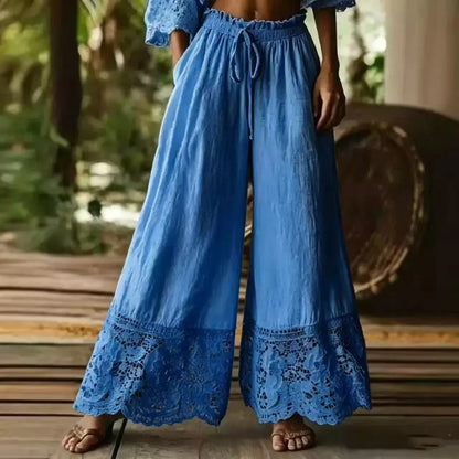 Kadın Dantel Vintage Yüksek Bel Pantolon