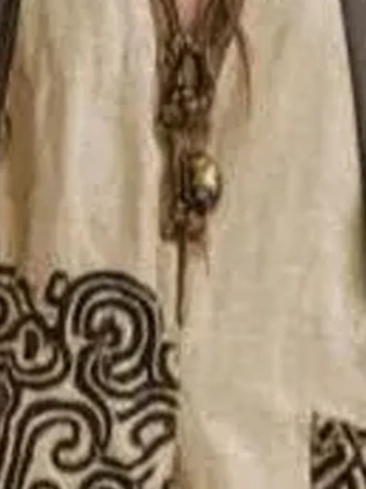 Kadın Keten Kontrast Detaylı Geniş Paça Bohem Vintage Üç Parça Pantolon Takımı