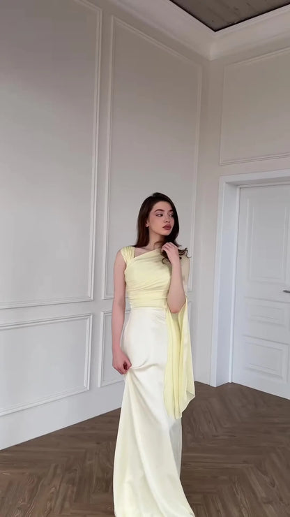 Kadın Tatil Yuvarlak yaka Saten Dar Kesim Maxi Elbise