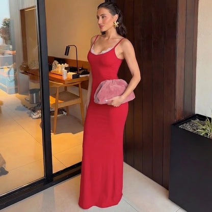 Kadın Tatil Dantel Ince askılı Kolsuz Dar Kesim Maxi Elbise