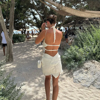 Kadın Tatil Sırt dekolteli Omuz açık Bağcıklı Tığ işi örgü Elbise
