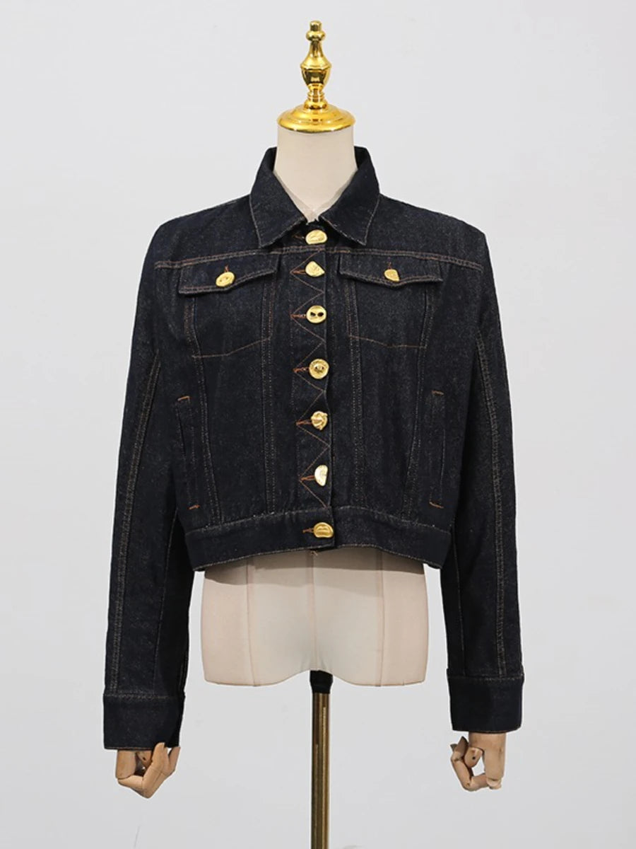 Koyu mavi denim ceket önden görünüm