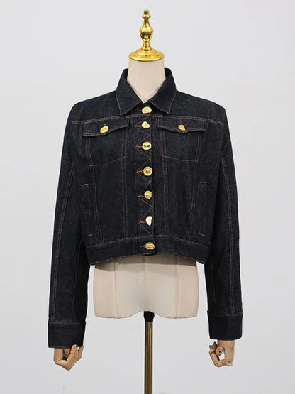 Koyu mavi denim ceket önden görünüm
