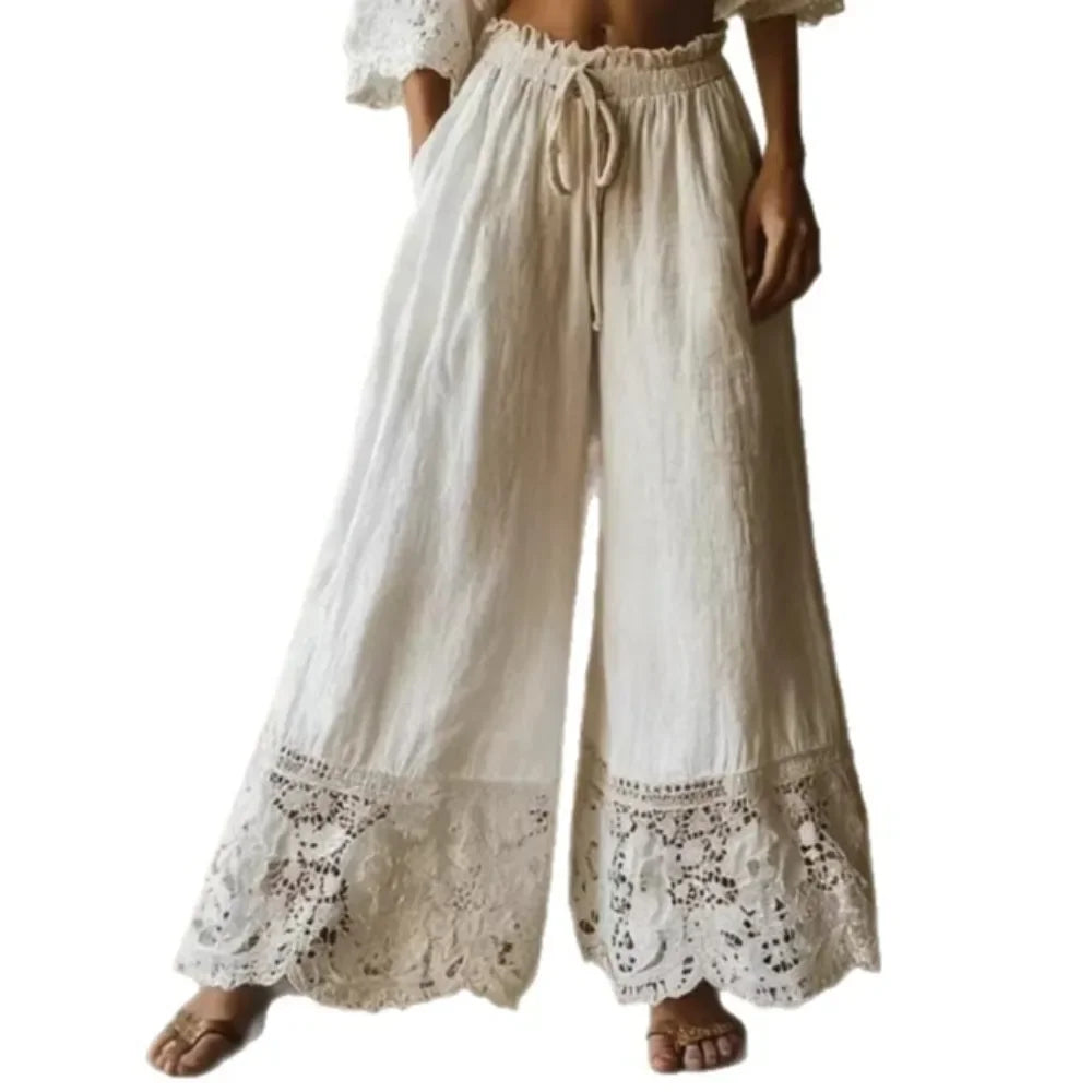 Kadın Dantel Vintage Yüksek Bel Pantolon