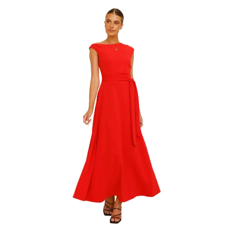 Kadın Günlük Kolsuz Bağcıklı Maxi Elbise