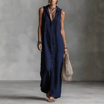 Kadın Kolsuz Yırtmaçlı Bohem Vintage Tatil Maxi Elbise
