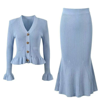 Kadın Gece Uzun kollu Tığ işi örgü Etekli İkili Takım