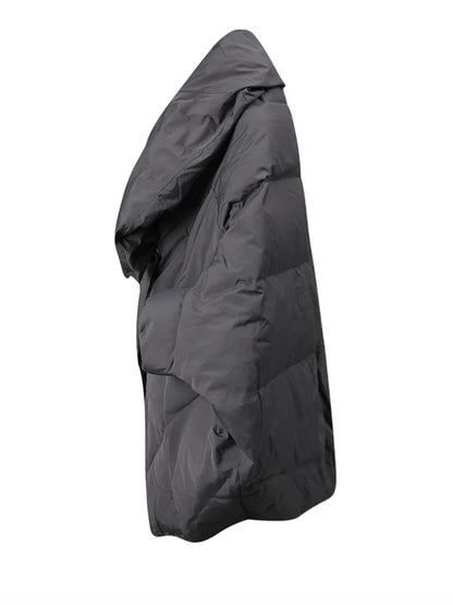 Kadın Gri Yarasa Kollu Şişme Mont – Kaz Tüyü Dolgulu, Oversize Büyük Beden Parka