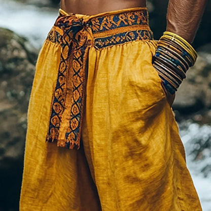 Erkek Düz Renk Rahat Kesim Vintage Plaj Pantolon
