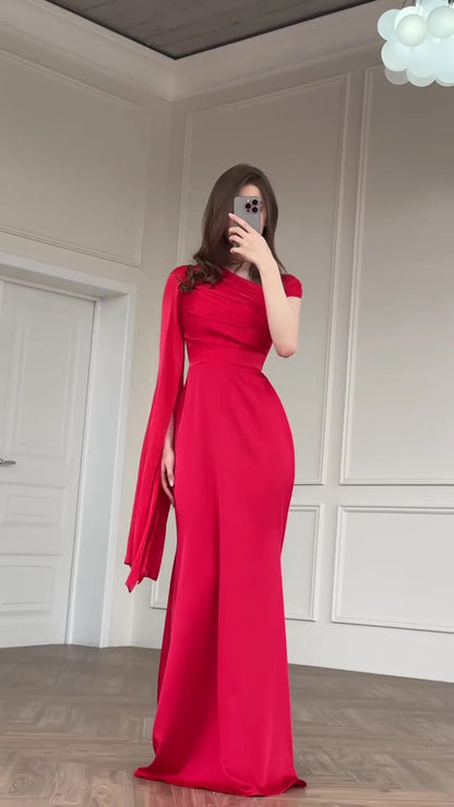 Kadın Tatil Yuvarlak yaka Saten Dar Kesim Maxi Elbise