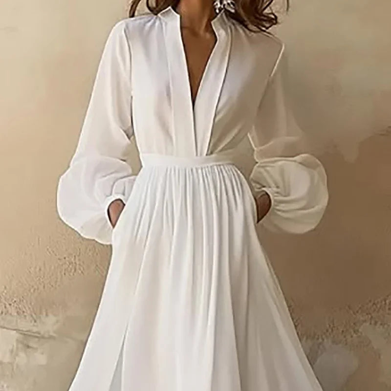 Kadın Bohem Vintage Uzun Kollu Maxi Davet Elbisesi