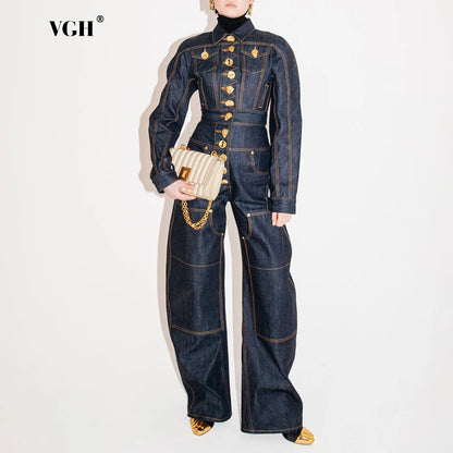 Koyu mavi vintage denim ceket ve kot pantolon takım