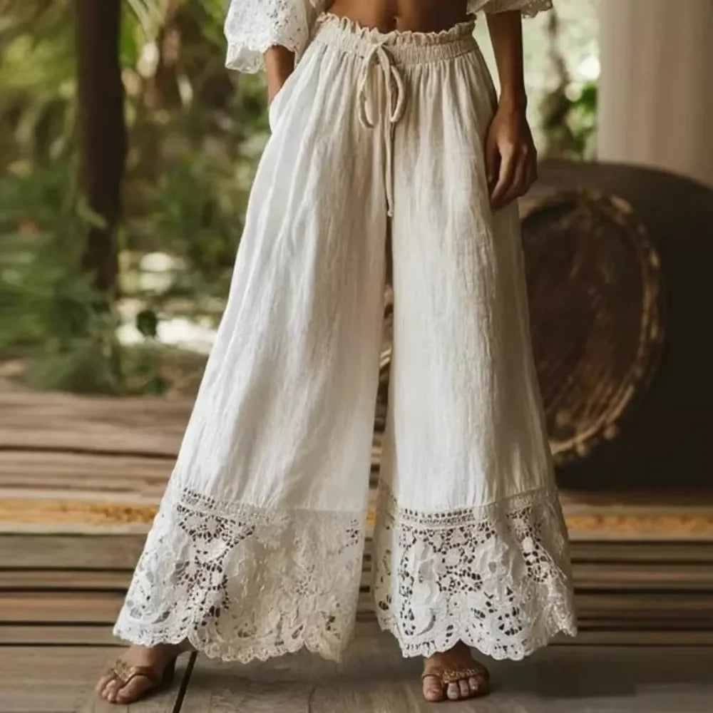 Kadın Dantel Vintage Yüksek Bel Pantolon