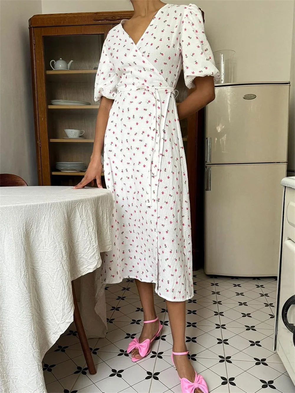 Kadın Tatil Dantel Ince askılı Kısa kollu V yaka Maxi Elbise