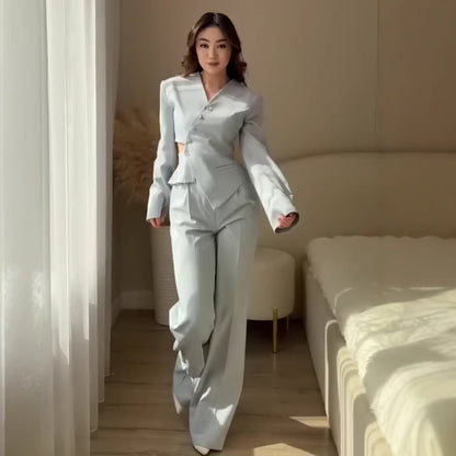2026 İlkbahar Saten Blazer Ceket ve Pantolon Takımı