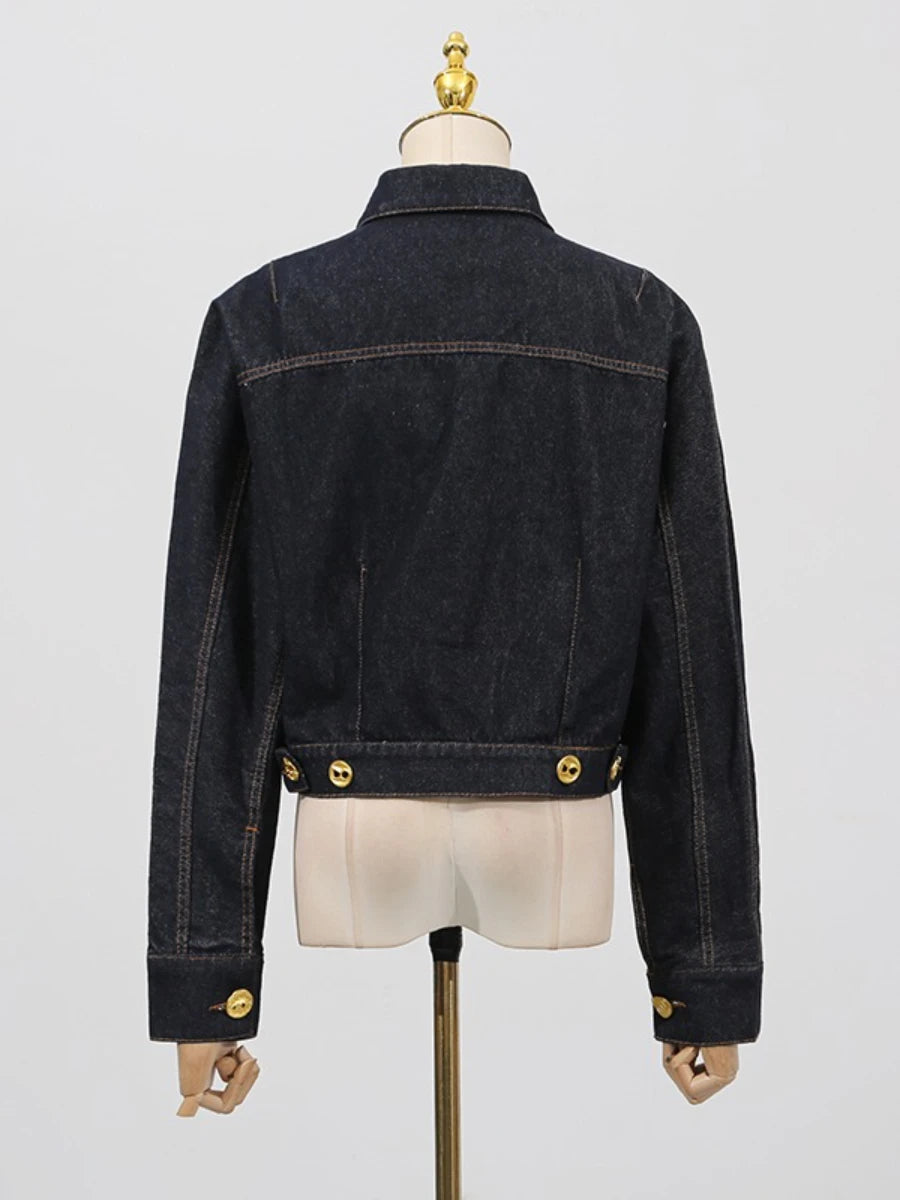 Koyu mavi denim ceket arkadan görünüm