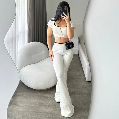 Kadın Günlük Kare yaka Geniş Paça Pantolonlu İkili Takım