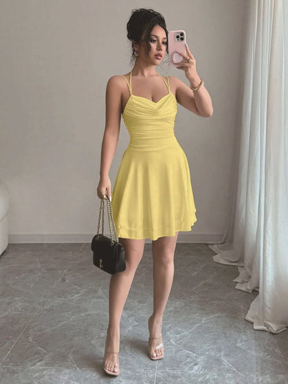 Kadın Tatil Sırt dekolteli Ince askılı Deri görünümlü Dar Kesim Elbise
