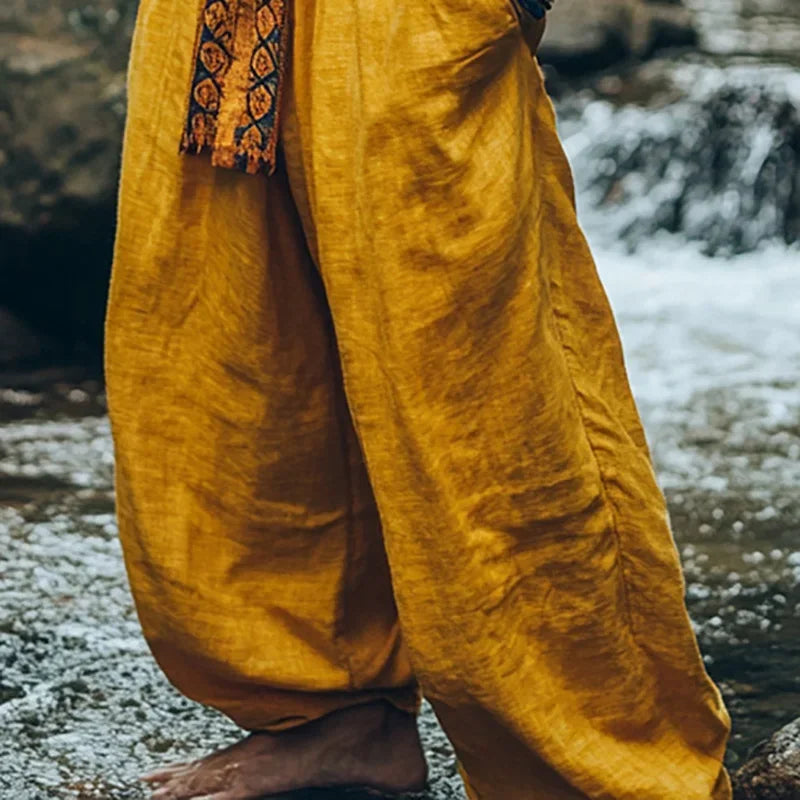 Erkek Düz Renk Rahat Kesim Vintage Plaj Pantolon