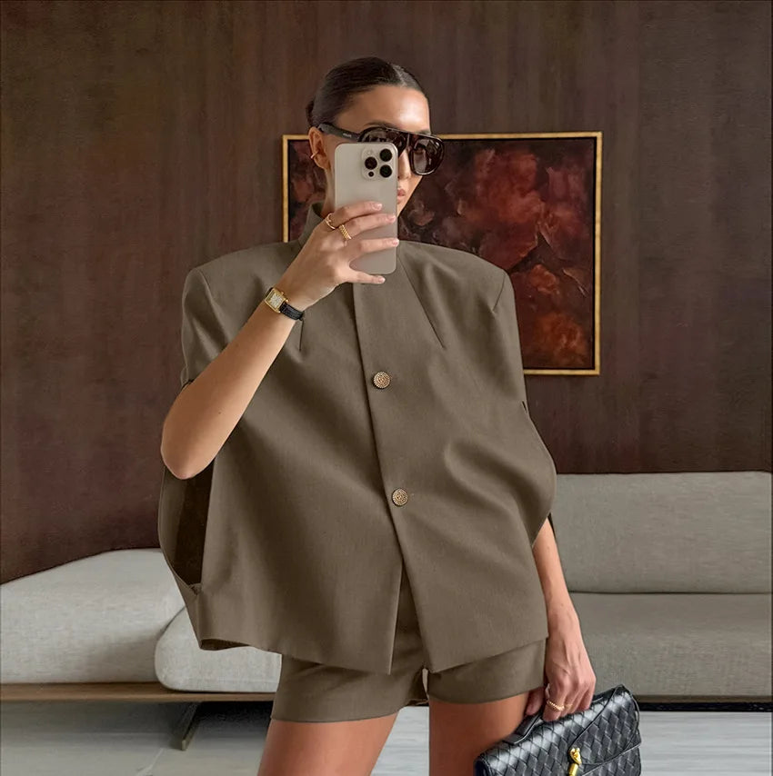 Oversize Blazer Ceket Şort Takımı - Kadın Şık Günlük Kombin