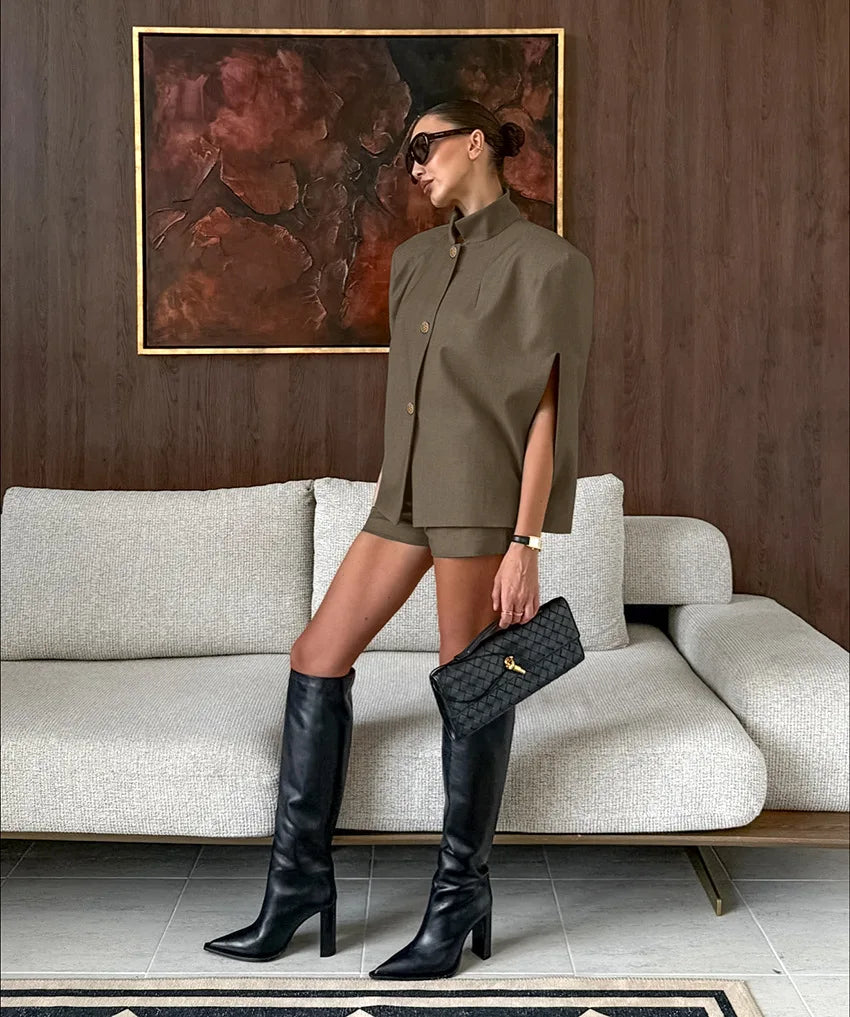 Oversize Blazer Ceket Şort Takımı - Kadın Şık Günlük Kombin
